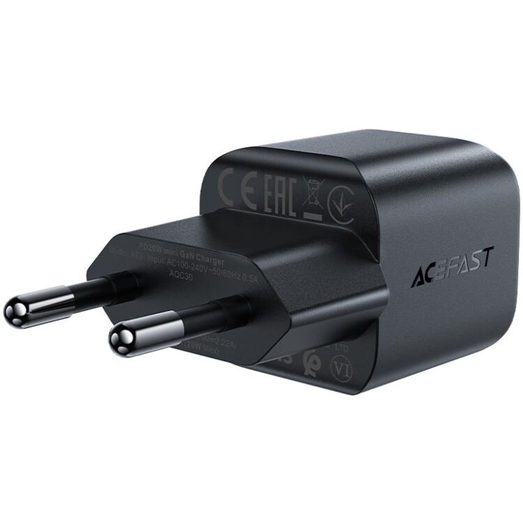 Сетевое зарядное устройство Acefast GaN A73 mini 20W USB-C Black (6974316282648)