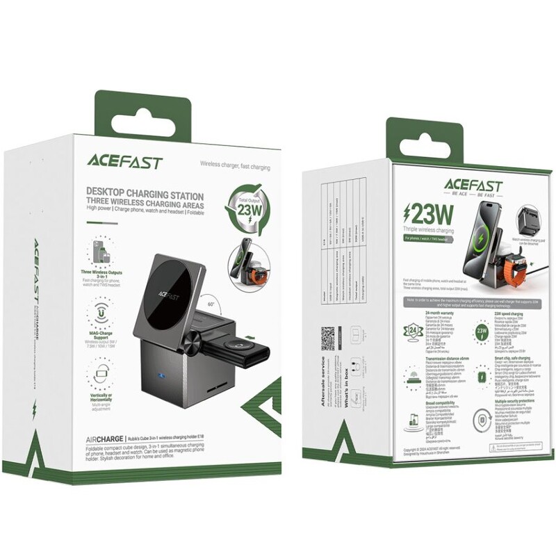 Беспроводное зарядное устройство Acefast E18 Rubik`s 3-in-1 15W Black (6974316282884)