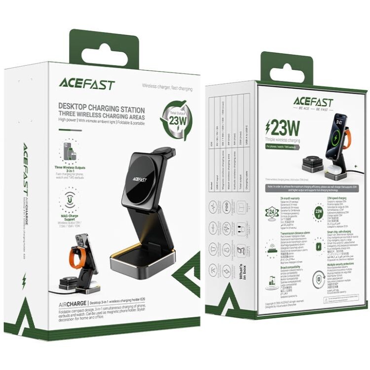 Беспроводное зарядное устройство Acefast E20 3-in-1 15W Black (6974316283478)