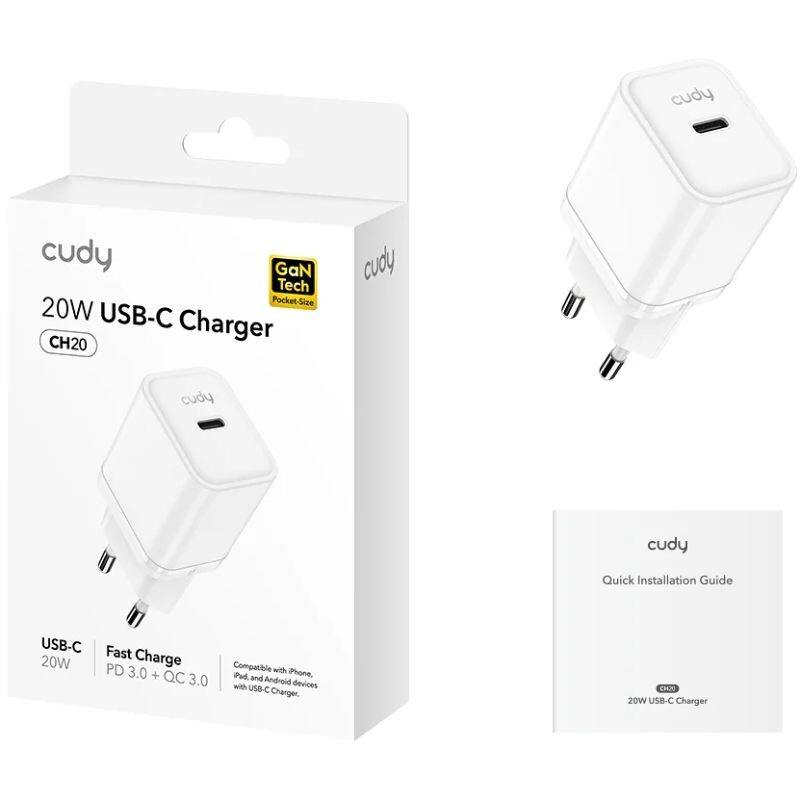 Сетевое зарядное устройство Cudy 20W GaN USB-C White (CH20_EU)