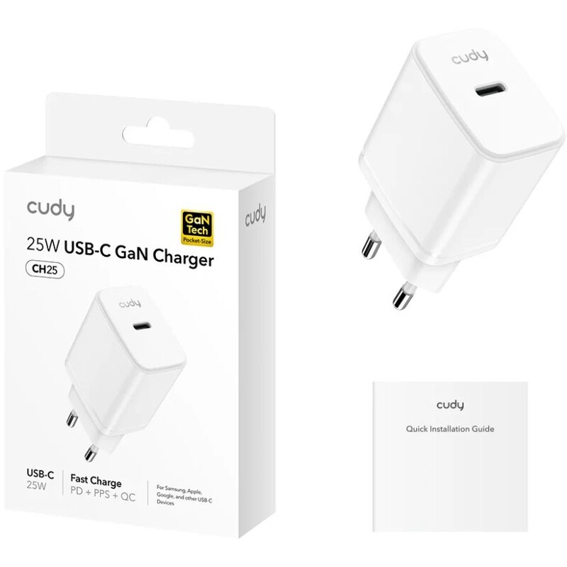 Сетевое зарядное устройство Cudy 25W GaN USB-C White (CH25_EU)