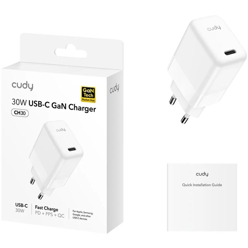 Сетевое зарядное устройство Cudy 30W GaN USB-C White (CH30_EU)