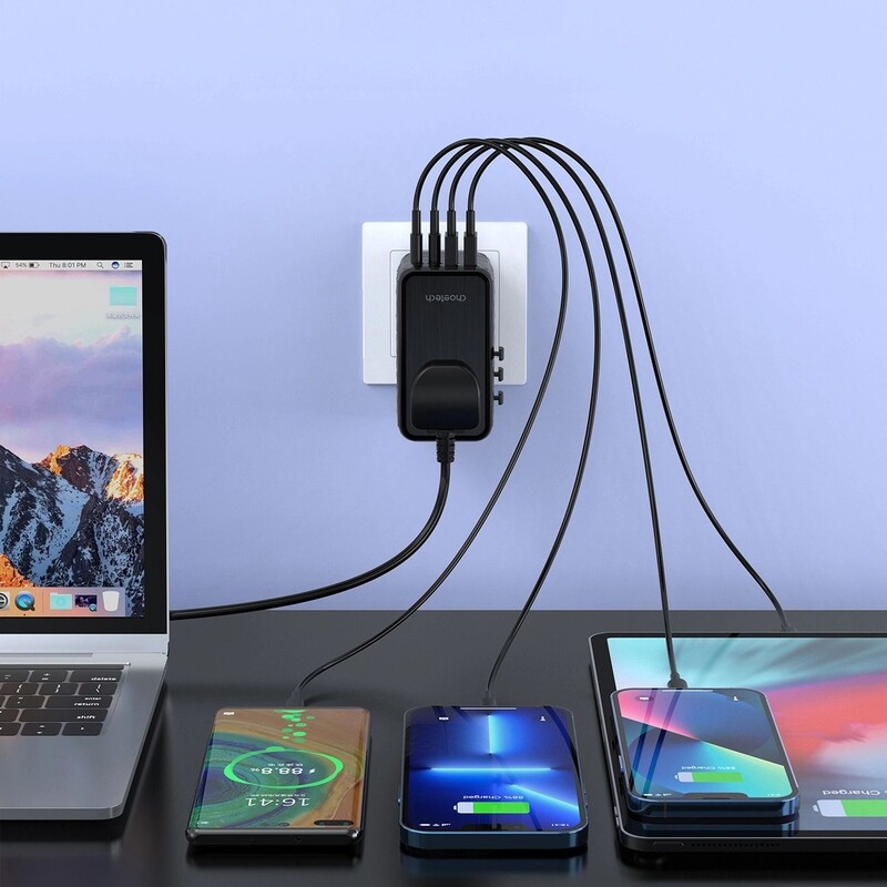 Сетевое зарядное устройство Choetech сharger diamond 100W 2xUSB-A+2xUSB-C Black (PD6028-BK)
