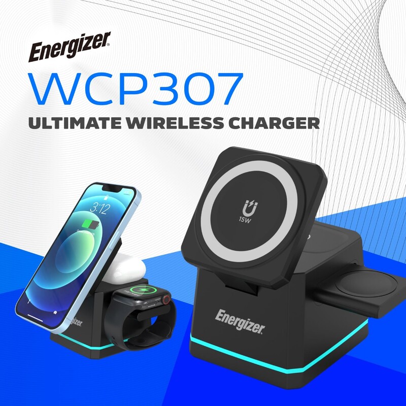 Беспроводное зарядное устройство Energizer WCP307 3-in-1 15W Black (WCP307)