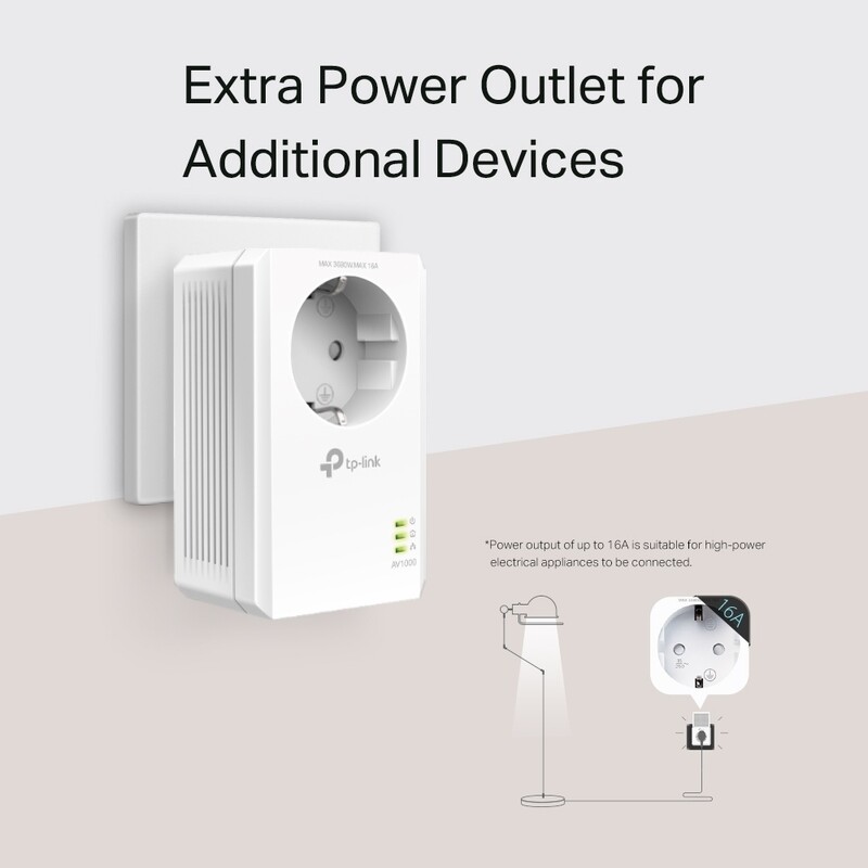 Адаптер Powerline TP-Link TL-PA7017p (AV2 1000, 1xGE, розетка, 1-pack)