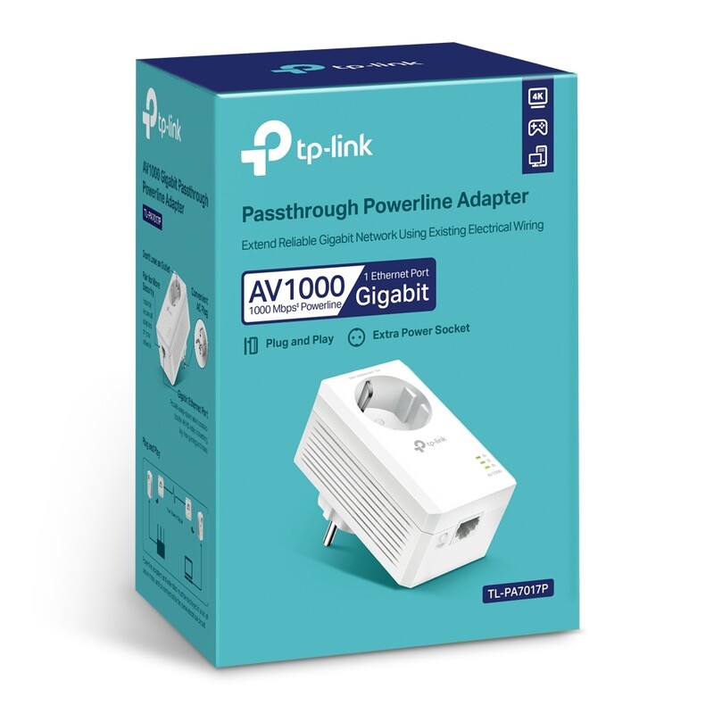 Адаптер Powerline TP-Link TL-PA7017p (AV2 1000, 1xGE, розетка, 1-pack)
