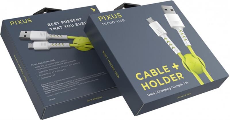 Кабель Pixus Soft USB-MicroUSB 1м White/Lime (PXS SmW/L)