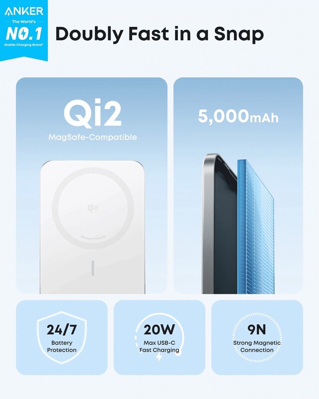 Универсальная мобильная батарея Anker Nano MagGo Slim 5000mAh 20W White (A1665H21)