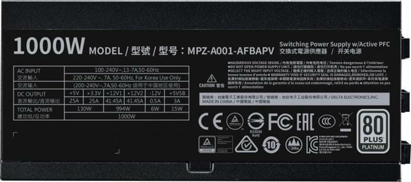Блок живлення CoolerMaster V Platinum 1000W Black (MPZ-A001-AFBAPV-EU)