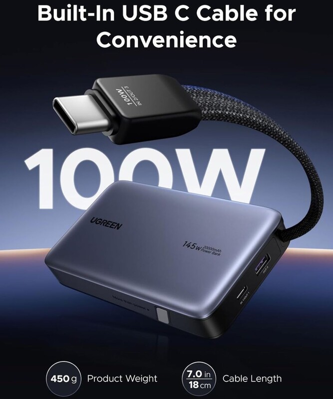 Универсальная мобильная батарея Ugreen PB551 20000mAh, 145W, Grey (55992B)