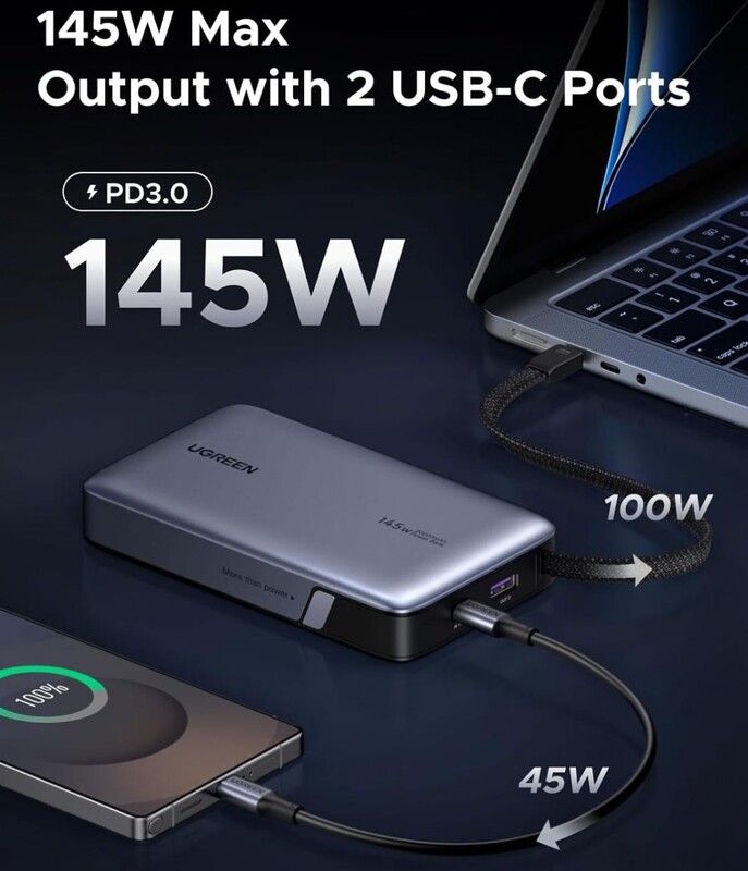 Универсальная мобильная батарея Ugreen PB551 20000mAh, 145W, Grey (55992B)