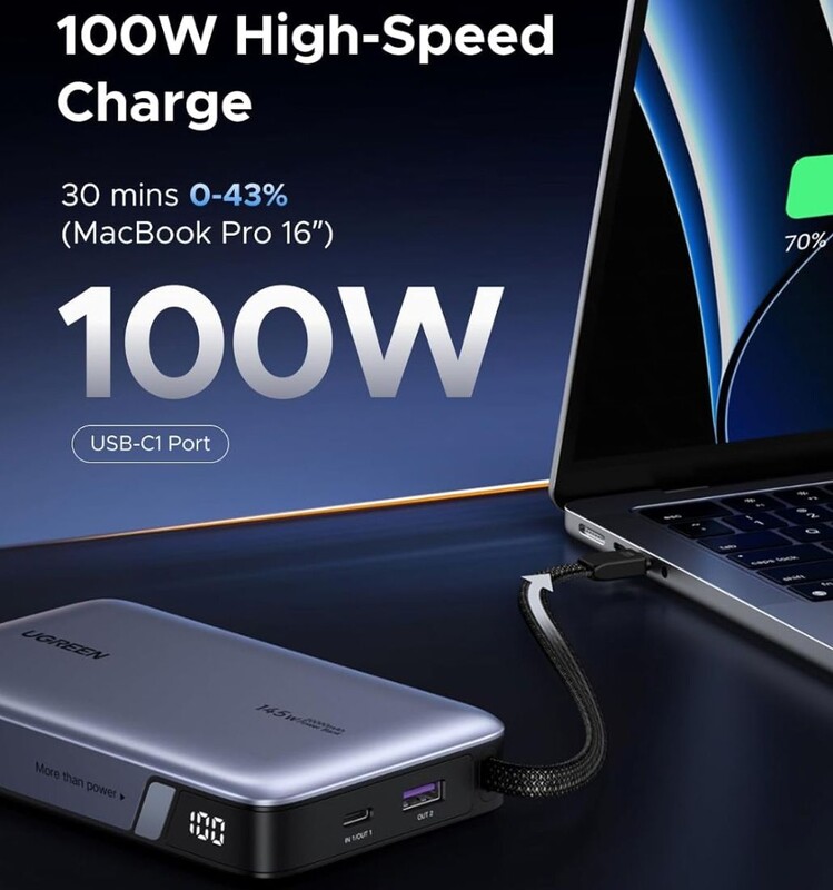 Универсальная мобильная батарея Ugreen PB551 20000mAh, 145W, Grey (55992B)
