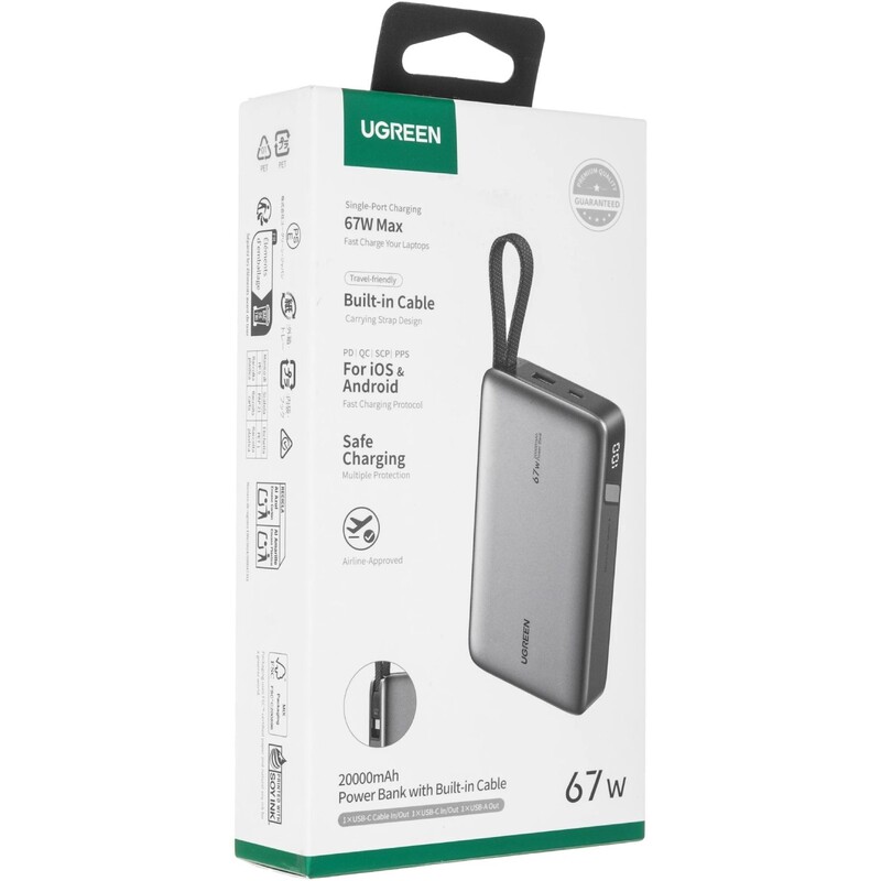 Универсальная мобильная батарея Ugreen PB550 20000mAh, 67W, Grey (55996B)