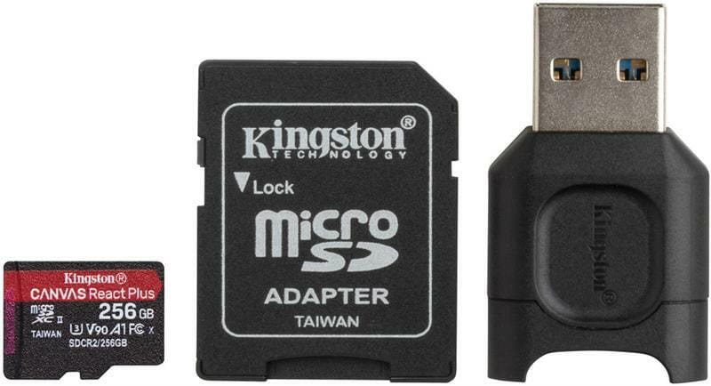 MicroSDXC 256GB UHS-II/U3 Class 10 Kingston Canvas React Plus R285/W165MB/s + SD-адаптер + USB-кардридер (MLPMR2/256GB)