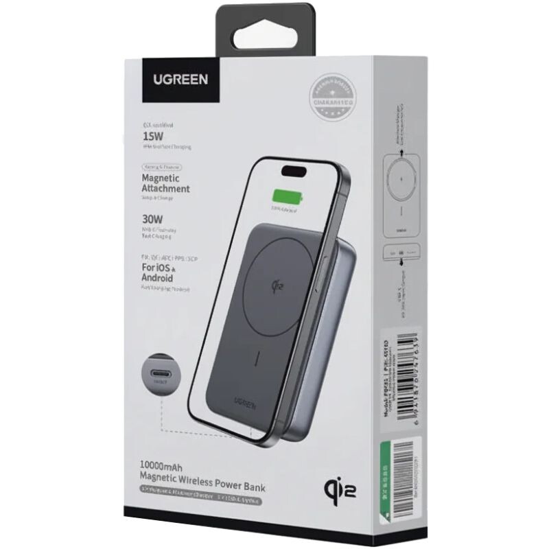 Універсальна мобільна батарея Ugreen PB761 10000mAh 30W Magnetic Wireless Black (45763)