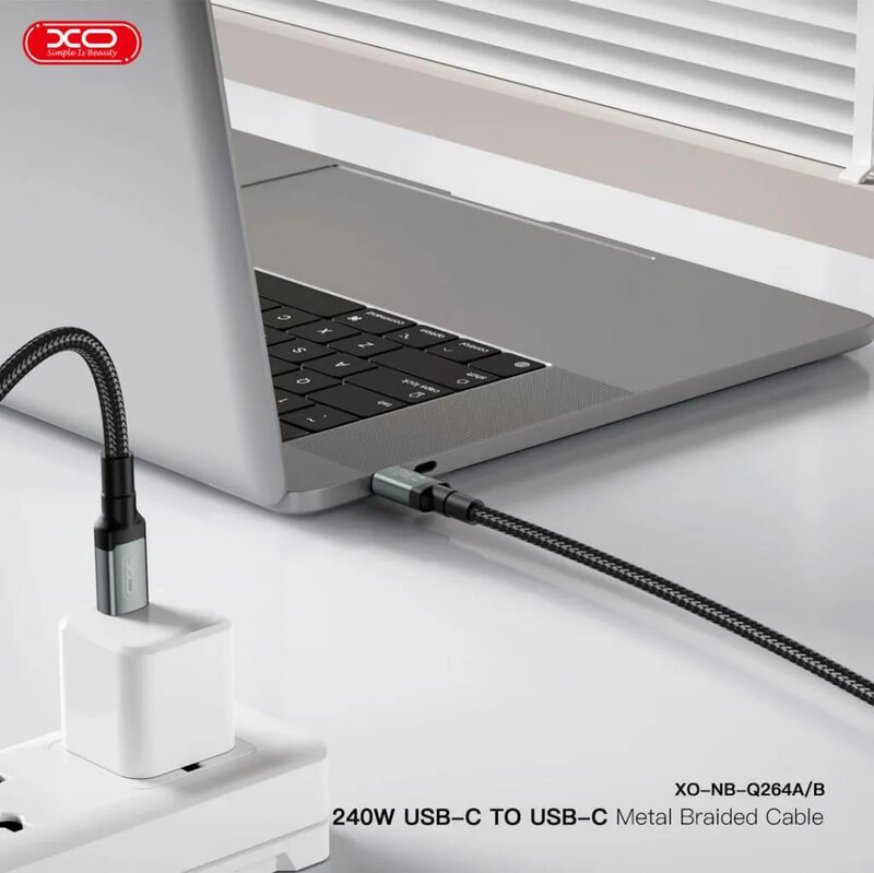 Кабель XO NBQ264A High Power Braided, USB-C - USB-C, (M/M), 240W, 1 м, Black (NBQ264A_С_Black)