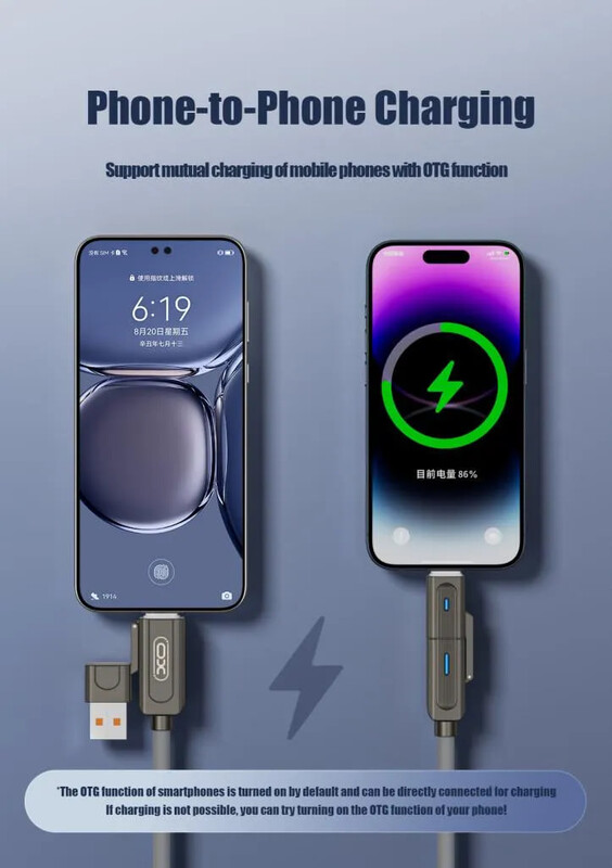 Кабель XO NB275 Zinc Alloy Silicone, USB Type-C/USB-A - USB Type-C - Lightning, 60W, 1 м, Grаy (NB275_4-in-1_Gray)