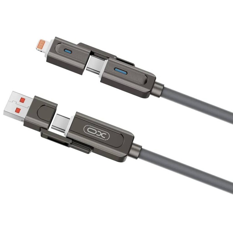 Кабель XO NB275 Zinc Alloy Silicone, USB Type-C/USB-A - USB Type-C - Lightning, 60W, 1 м, Grаy (NB275_4-in-1_Gray)
