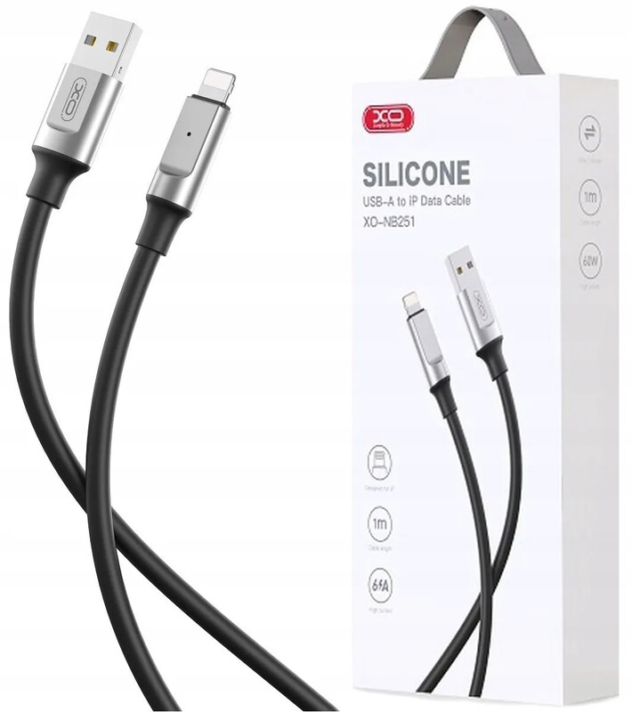 Кабель XO NB251 Liquid Silicone Rubber, USB - Lightning, (M/M), 30W, 1 м, Black (NB251_L_Black)