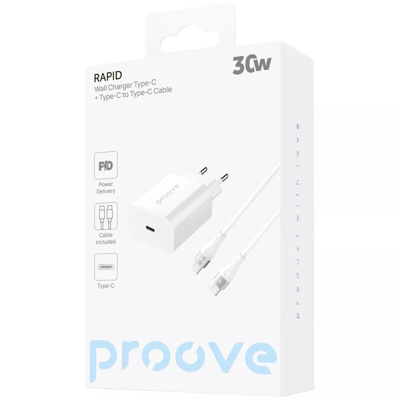 Мережевий зарядний пристрій Proove Rapid 30W White (WCRP30012202) + кабель USB Type-C