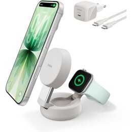 Беспроводное зарядное устройство Belkin UltraCharge Pro 2в1 Convertible Magnetic Charging Dock 25W, Sand (WIZ043KQSD)