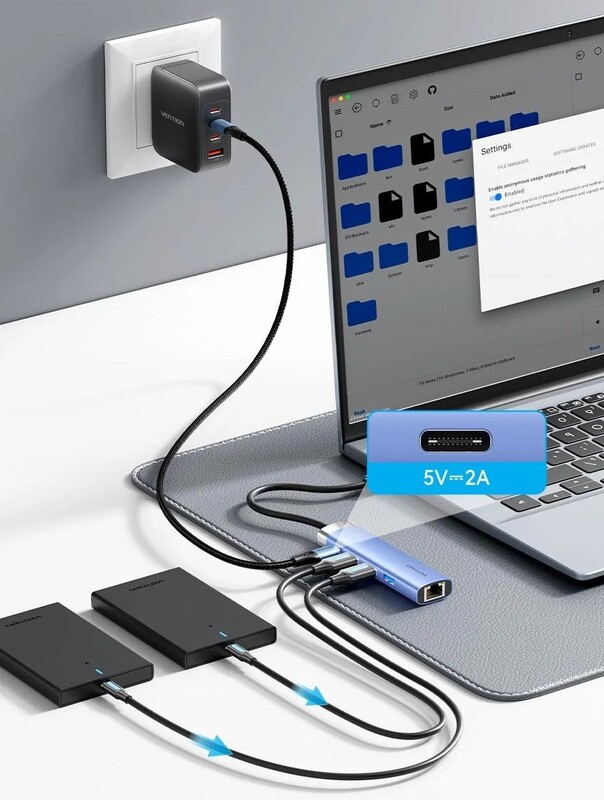 USB-хаб Vention 5 в 1 3xUSB 3.0, RJ-45, USB-C (TGFSB)
