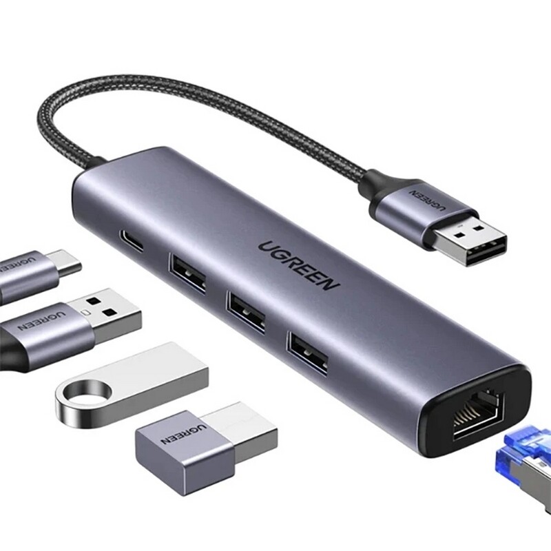 USB-хаб Ugreen USB 3.0 - 3xUSB 3.0, RJ-45, USB Type-C (60554)