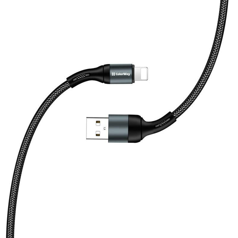 Кабель ColorWay USB - Lightning (M/M), nylon, 2.4 А, 1 м, Black (CW-CBUL045-BK)