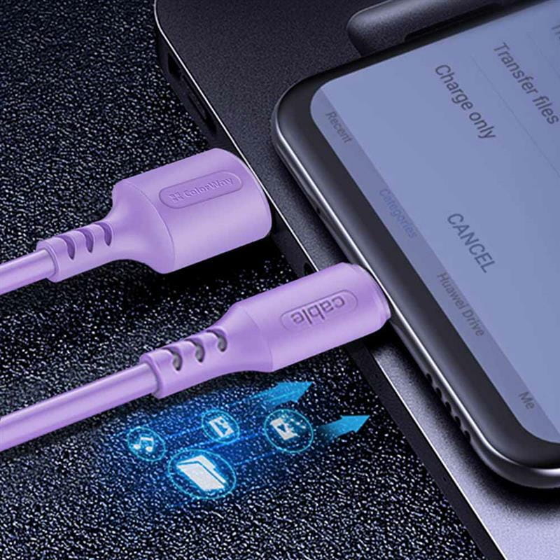 Кабель ColorWay USB - micro USB (M/M), soft silicone, 2.4 А, 1 м, Purple (CW-CBUM044-PU)