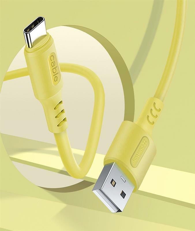 Кабель ColorWay USB - USB Type-C (M/M), soft silicone, 2.4 А, 1 м, Yellow (CW-CBUC043-Y)