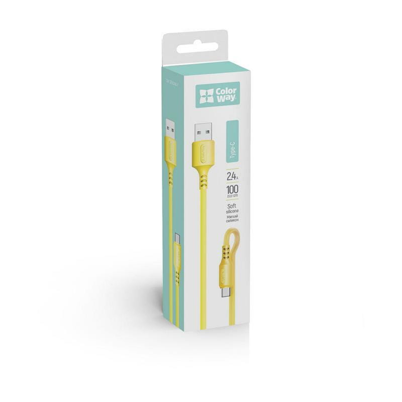 Кабель ColorWay USB - USB Type-C (M/M), soft silicone, 2.4 А, 1 м, Yellow (CW-CBUC043-Y)