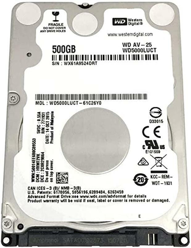 Накопичувач HDD 2.5" SATA 500GB WD AV-25 5400rpm 16MB (WD5000LUCT)