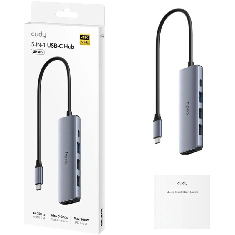 USB-хаб Cudy 5-in-1 USB Type-C - 3xUSB, HDMI (UH405)