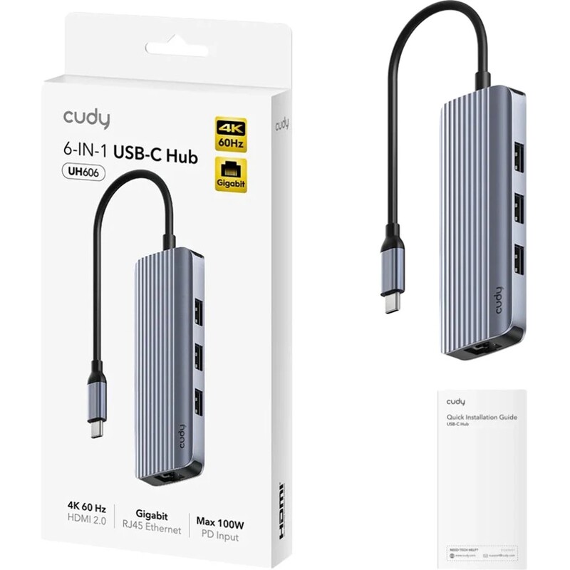 USB-хаб Cudy 6-in-1 USB 3.0 Type-C - 3xUSB, USB-C, HDMI, RJ-45 (UH606)