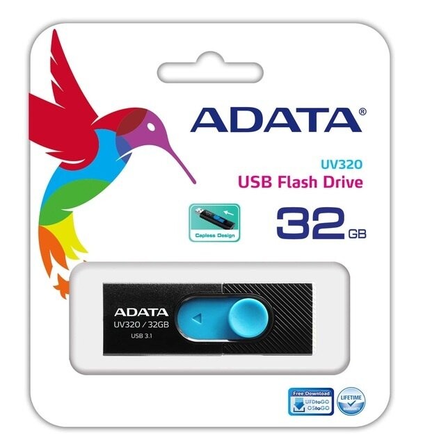 Флеш-накопитель USB3.0 32GB A-Data UV320 Black/Blue (AUV320-32G-RBKBL)