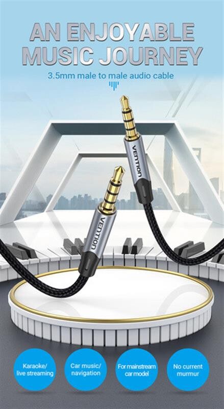 Кабель Vention Audio 3.5 мм - 3.5 мм (M/M), 1 м, Metal Type, черный/серебристый (BAPHF)