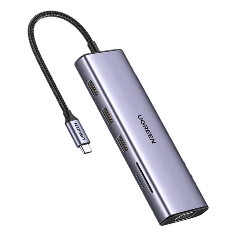USB-хаб Ugreen CM498 USB 3.1 Type-C - 3xUSB 3.0, RJ-45, HDMI, VGA, SD, TF, 3,5мм (15601)