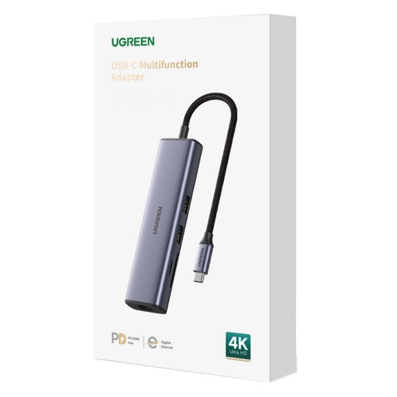 USB-хаб Ugreen CM512 USB 3.1 Type-C - 2xUSB 3.0, RJ-45, HDMI, SD, TF, PD (90568)