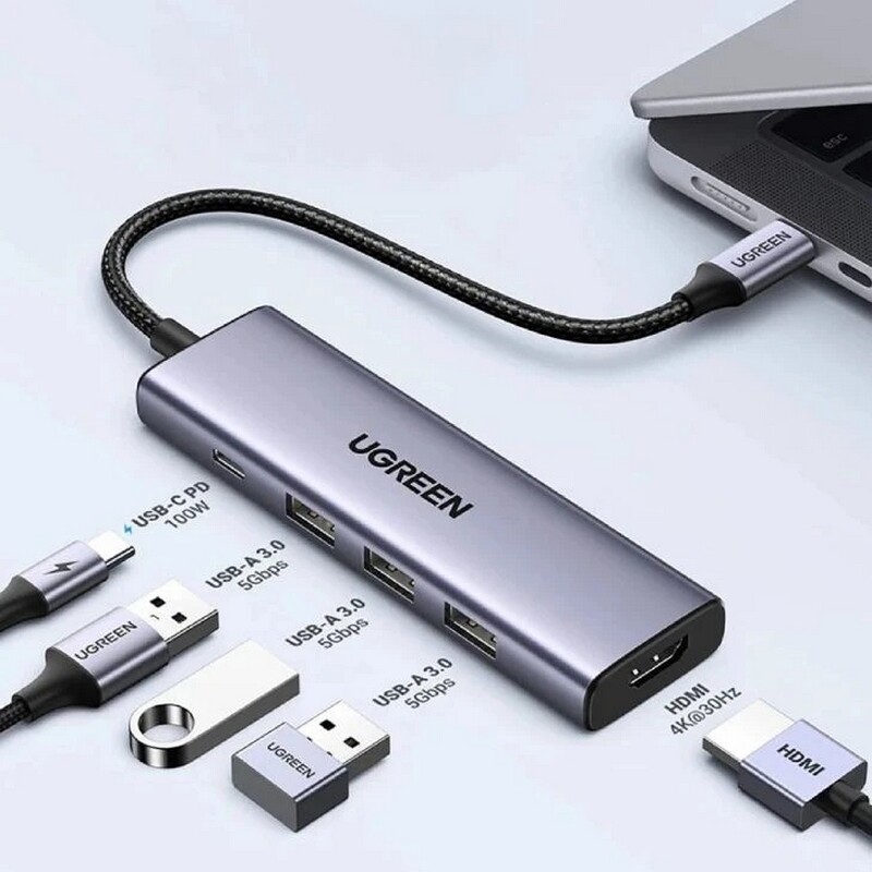 USB-хаб Ugreen CM511 USB 3.0 Type-C - 3xUSB 3.0, HDMI, PD (15596)