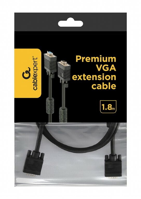 Кабель удлинитель Cablexpert VGA -VGA (M/F), HD15 с 2-мя фер. кольцами, 1.8 м, черный (CC-PPVGAX-6B)