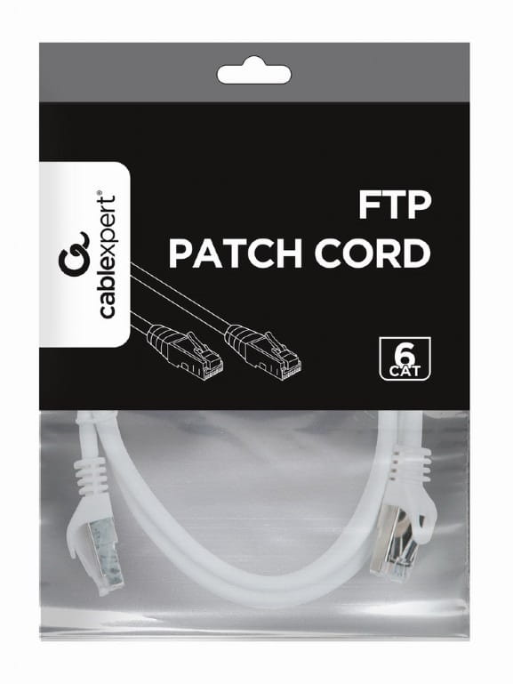 Патч-корд FTP Cablexpert (PP6-1M/W) cat.6, литий, 50u штекер із засувкою, 1м, білий