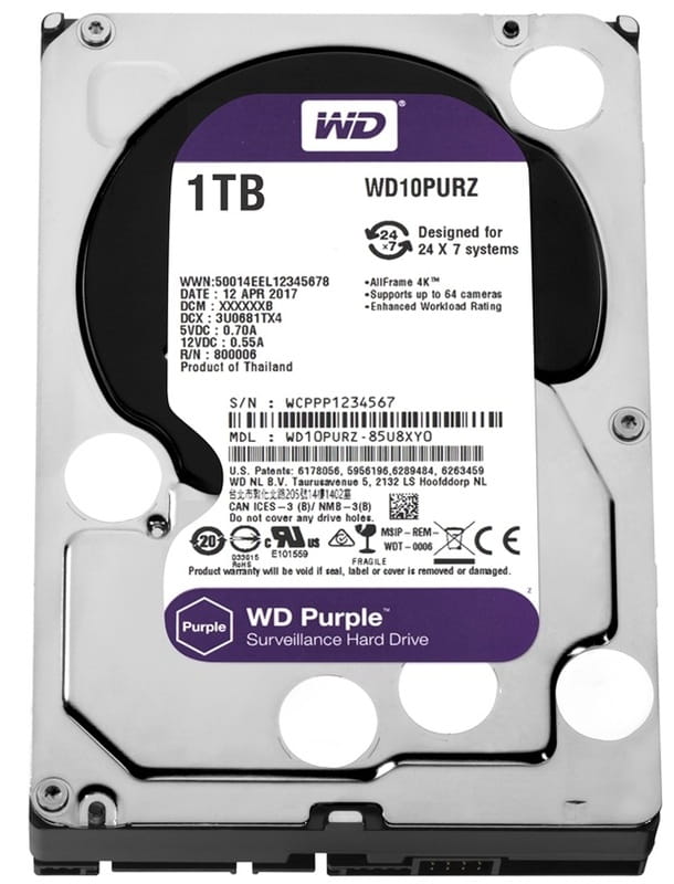 Накопитель HDD SATA 1.0TB WD Purple 5400rpm 64MB (WD10PURZ)