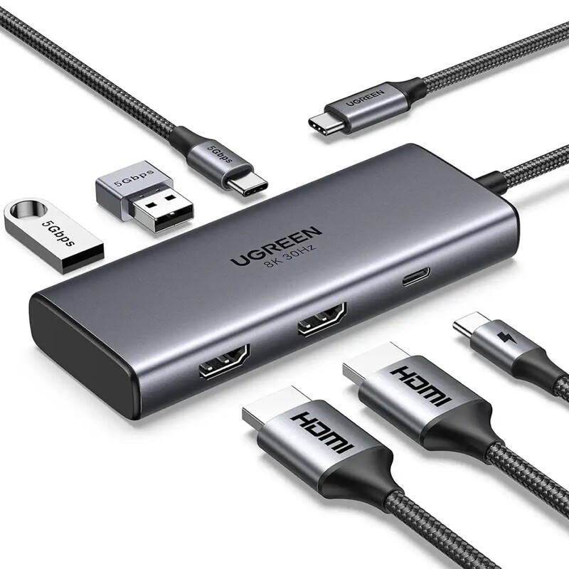 USB-хаб Ugreen CM498 USB 3.1 Type-C - 2xUSB 3.0, 2xHDMI, 2xUSB Type-C (15852)