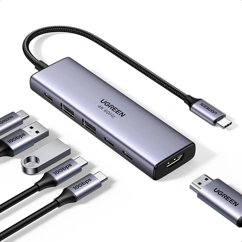 USB-хаб Ugreen CM511 USB 3.2 Type-C - 2xUSB 3.0, HDMI, 2xUSB Type-C PD (35999)