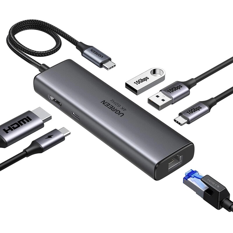 USB-хаб Ugreen CM512 USB 3.2 Type-C - 2xUSB 3.2, HDMI, USB Type-C, RJ-45, PD (45000)