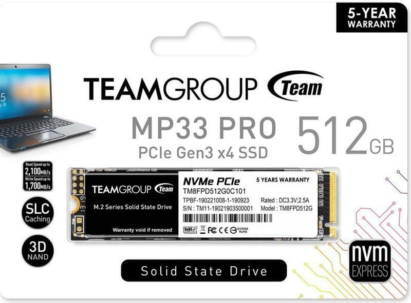 Накопитель SSD  512GB Team MP33 Pro M.2 2280 PCIe 3.0 x4 3D TLC (TM8FPD512G0C101)
