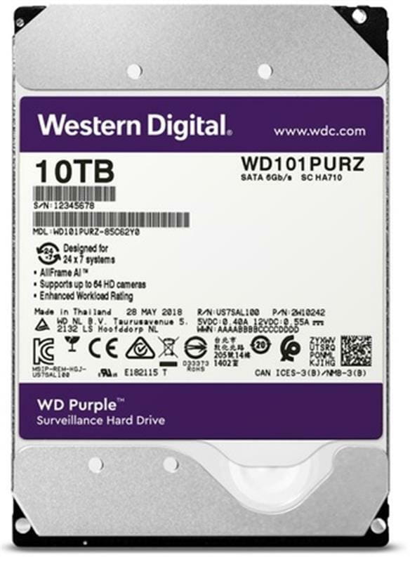 Накопичувач HDD SATA 10.0TB WD Purple 7200rpm 256MB (WD101PURZ)