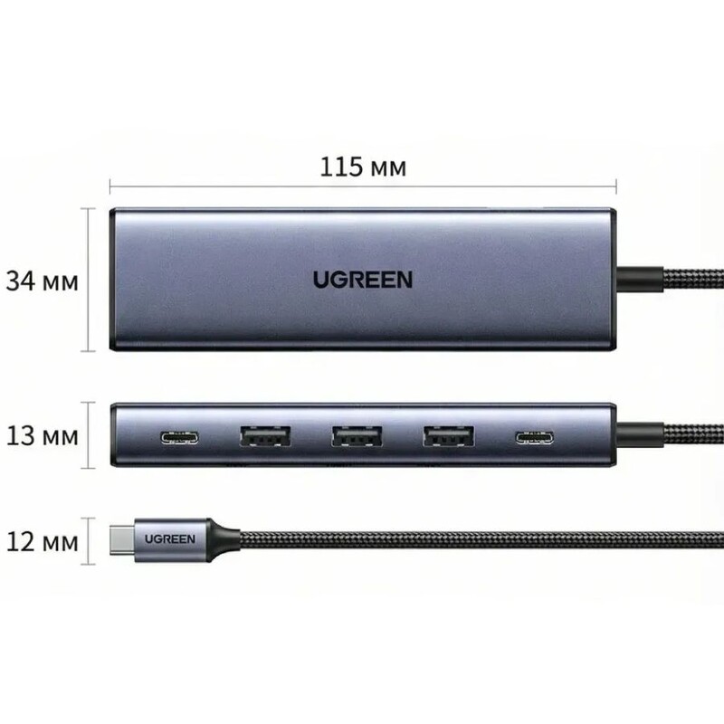 USB-хаб Ugreen CM511 USB Type-C - 3xUSB 3.0, DisplayPort, USB-C, PD (75642)