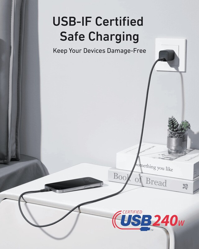 Кабель Anker Upcycled-Braided USB-C - USB-C (M/M), 240W, 0.9 м, Black (A82E2H11)