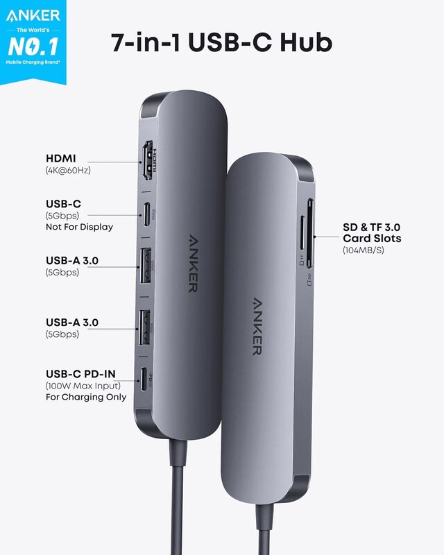 Концентратор Anker USB-C Hub 7-in-1 Black (A83D2HA1)